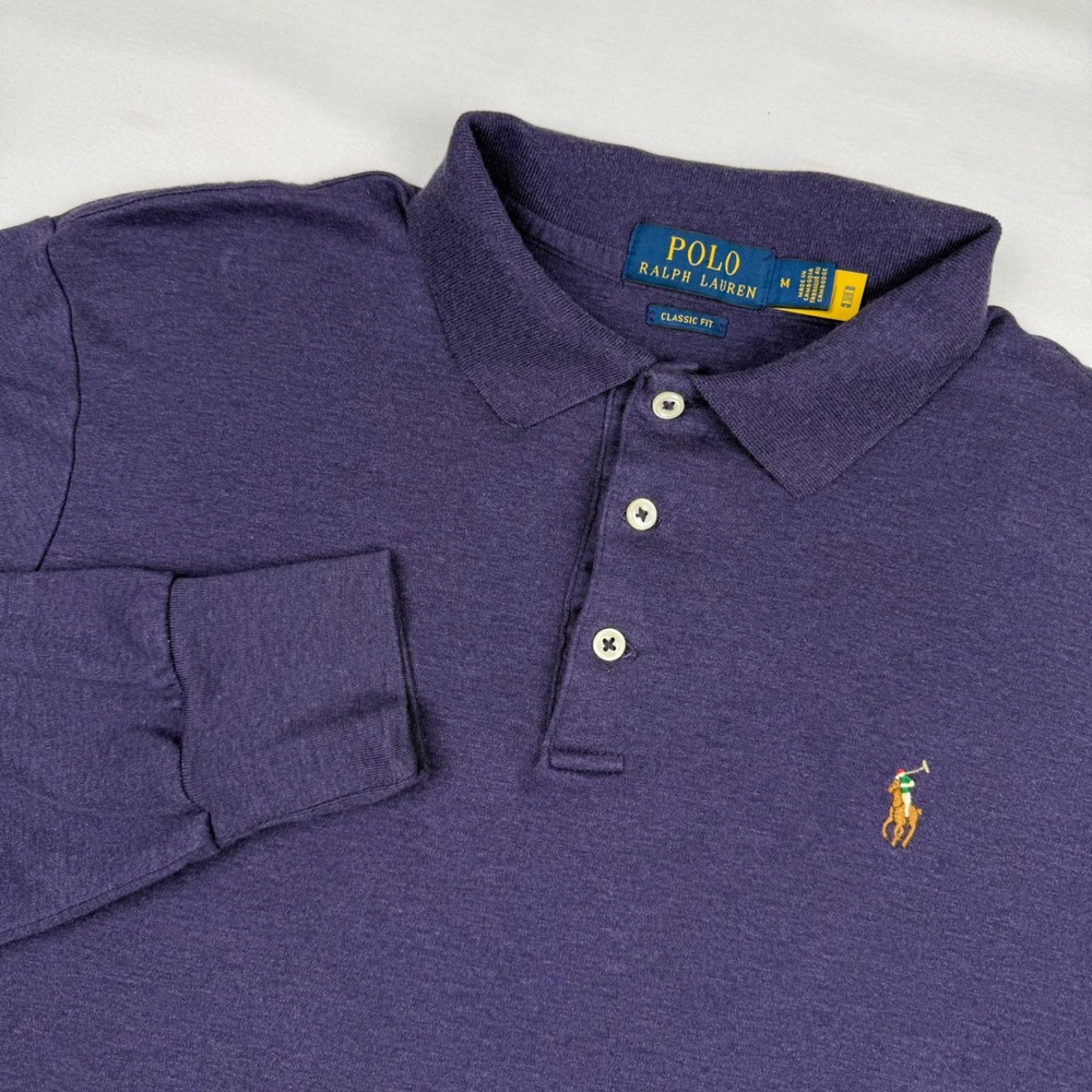 Polo Ralph Lauren Mens Classic Fit Long Sleeve Polo Shirt Purple M Embroidered